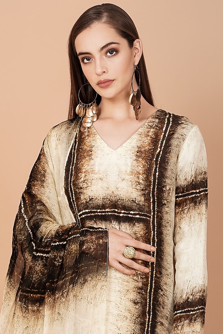 Beige & Brown Digital Printed Kurta Set by Breathe By Aakanksha Singh at Pernia's Pop Up Shop