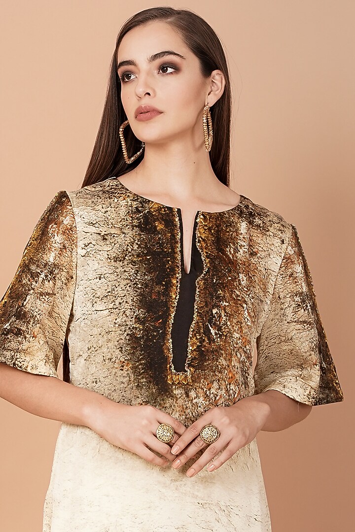 Beige & Brown Printed Kurta With Pants by Breathe By Aakanksha Singh at Pernia's Pop Up Shop