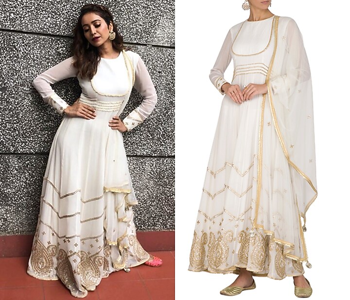 White Embellished Wedding Anarkali Set by Ruchira Nangalia at Pernia's Pop Up Shop