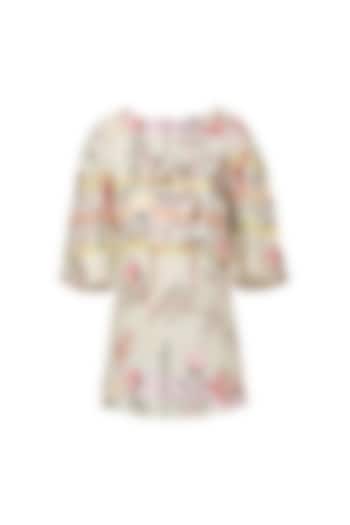 Floral Printed Gathered Sleeve Top with Boat Neckline by Ash Haute Couture