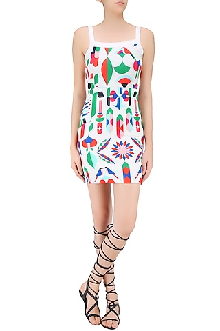 Ivory Retro Swan Print Shift Dress by Ash Haute Couture