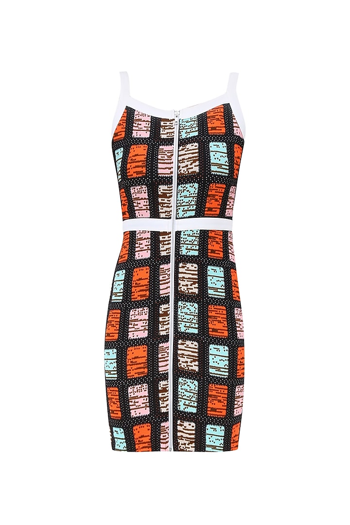 Black geometric print shift dress available only at Pernia's Pop Up Shop.