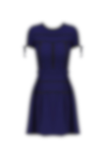 Royal Blue Stripe Print Skater Dress by Ash Haute Couture