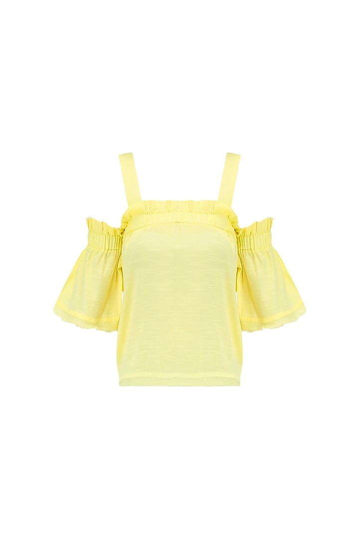 Yellow Ruched Bardot Top by Ash Haute Couture