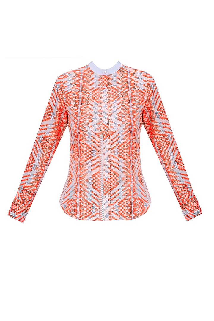 Ivory Stripe Mandarin Collar Shirt by Ash Haute Couture