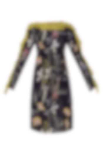 Dark blue floral print knee length dress available only at Pernia's Pop Up Shop.