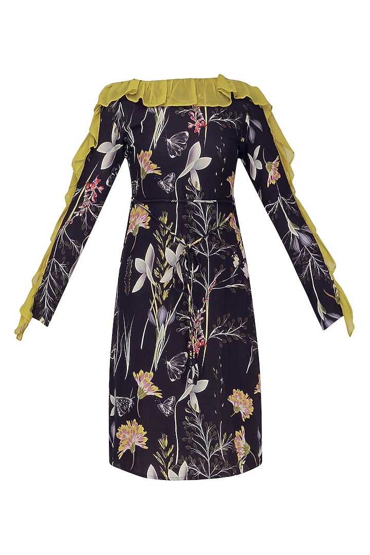 Dark blue floral print knee length dress available only at Pernia's Pop Up Shop.