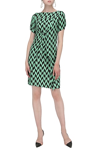 Green and Black Geometric Print Dress by Ash Haute Couture
