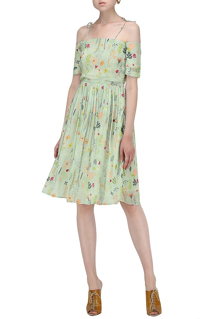Blue floral pleated skater dress available only at Pernia's Pop Up Shop.