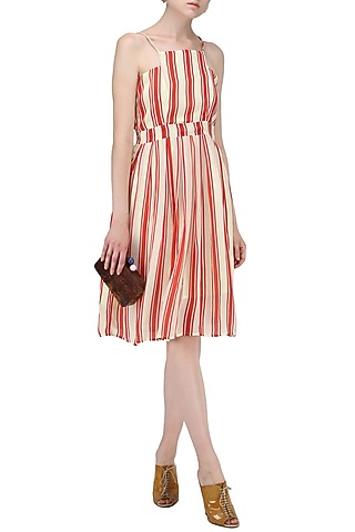 Red and White Striped Skater Dress by Ash Haute Couture