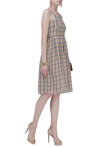 Multi-Coloured Geometric Print Skater Dress by Ash Haute Couture
