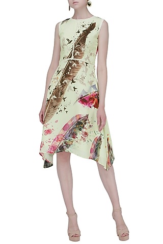 White Sleeveless Floral Print Dress by Ash Haute Couture
