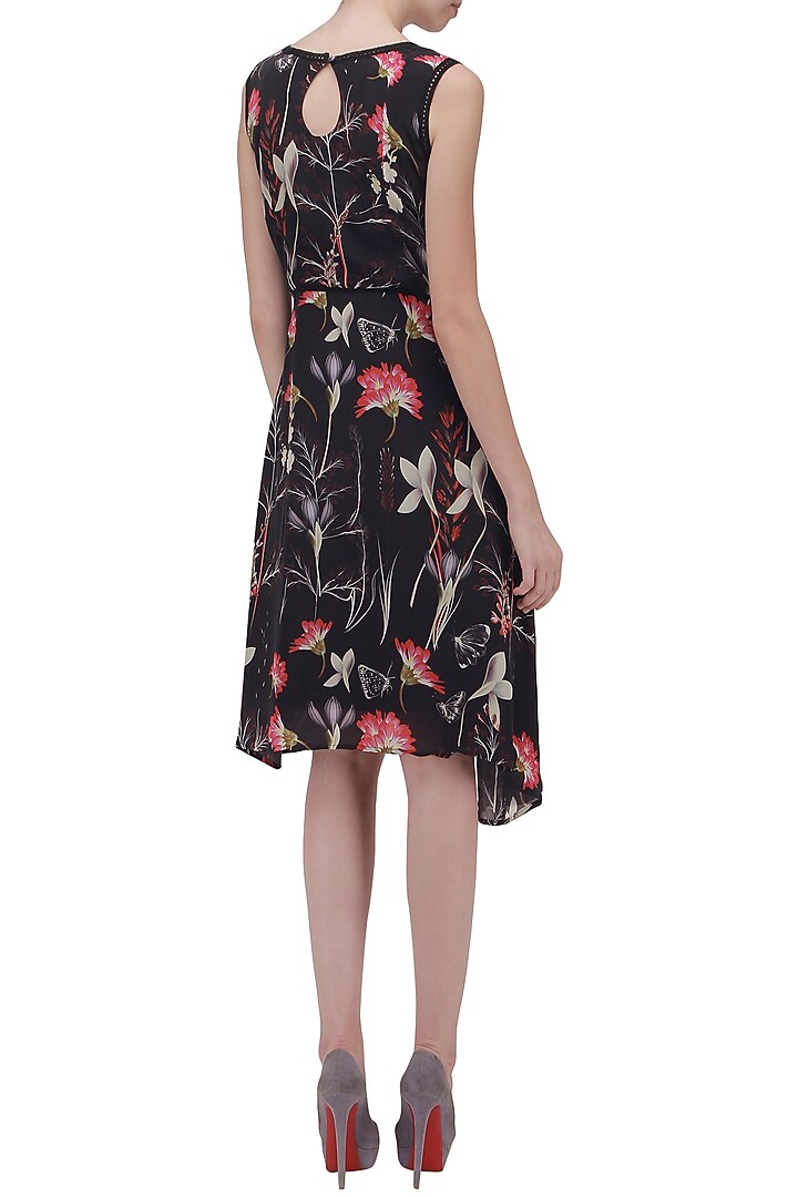Black sleeveless feather print dress available only at Pernia's Pop Up Shop.