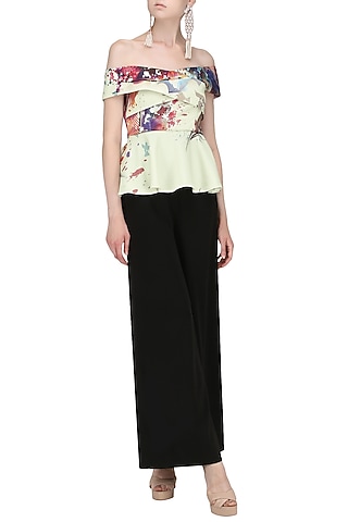 White Feather Print Bardot Top by Ash Haute Couture