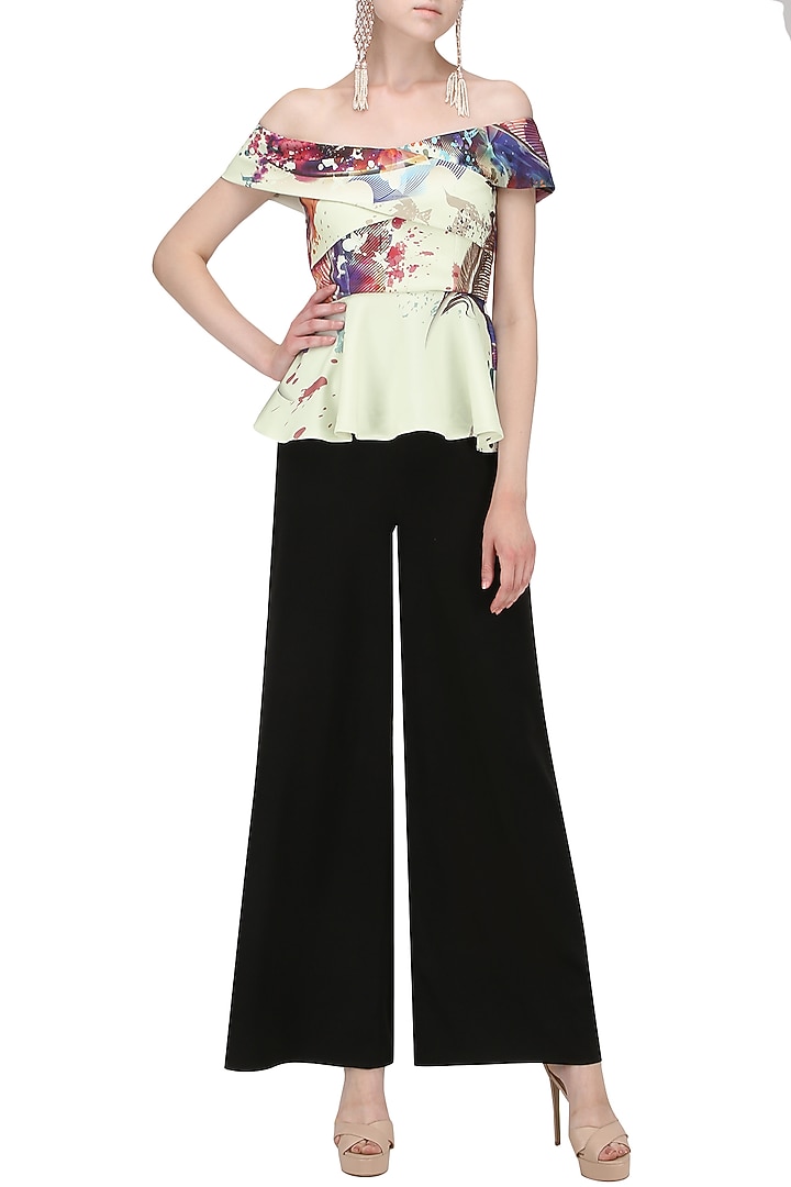 White feather print bardot top available only at Pernia's Pop Up Shop.