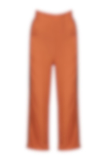 Dark Orange Striped Trousers by Ash Haute Couture