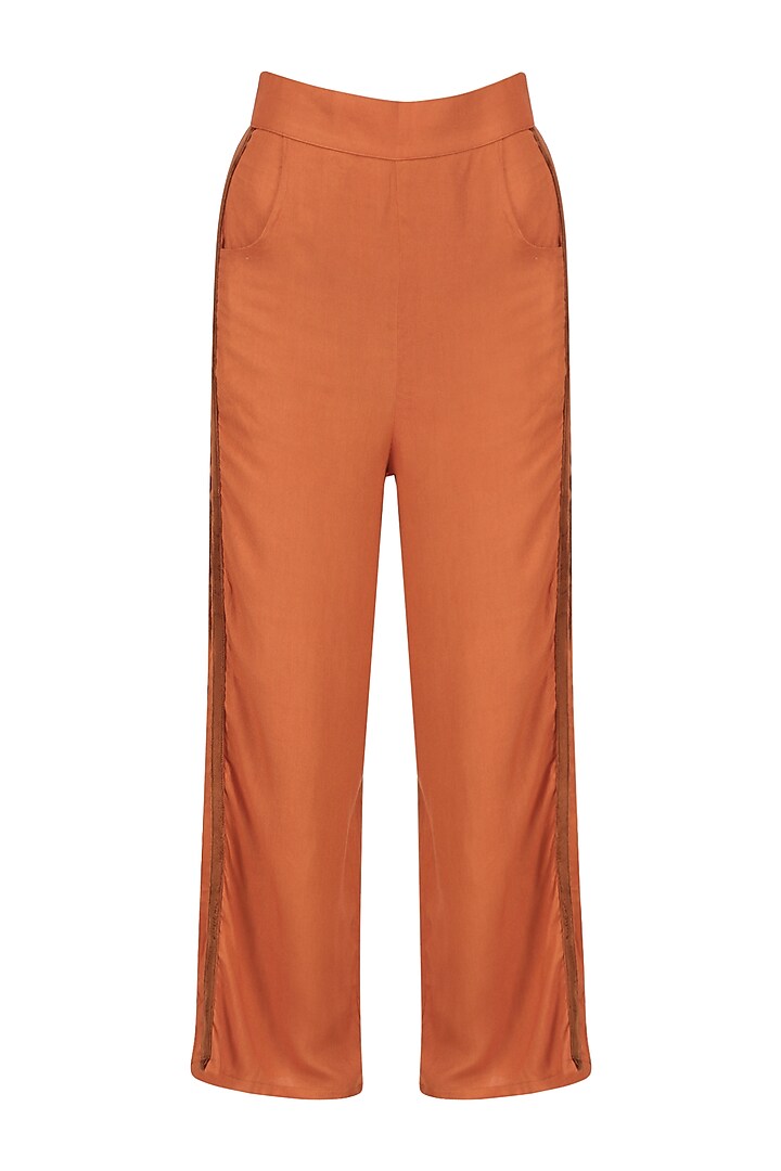 Dark Orange Striped Trousers by Ash Haute Couture