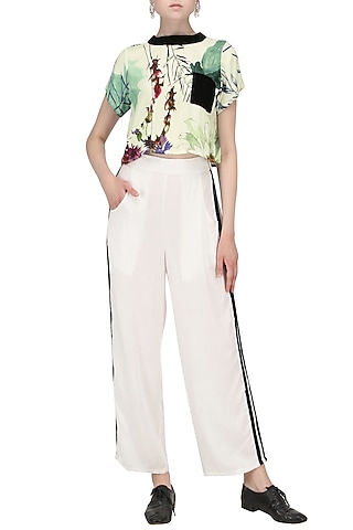 White Floral Print Crop Top by Ash Haute Couture