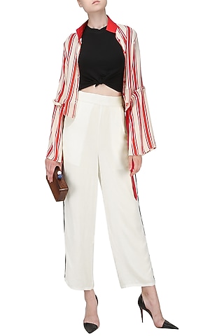 White Striped Trousers by Ash Haute Couture