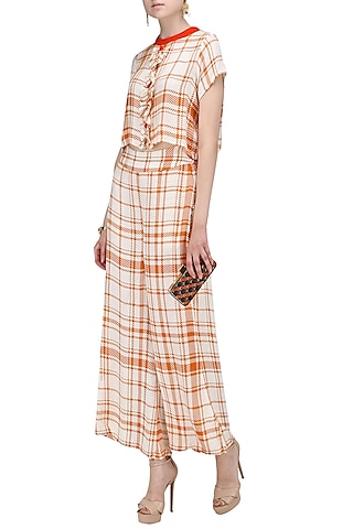 Orange and White Striped Wide Leg Trousers by Ash Haute Couture