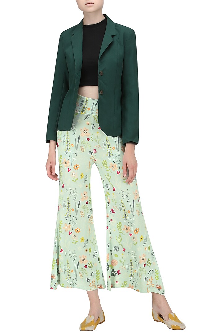 Blue floral print striped wide leg trousers available only at Pernia's Pop Up Shop.