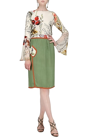 Olive Green Skirt with Thigh High Slit by Ash Haute Couture
