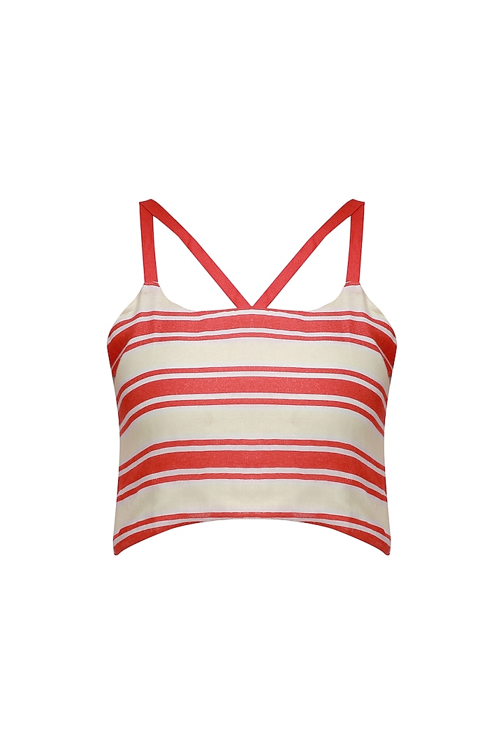 Red and White Striped Crop Top by Ash Haute Couture