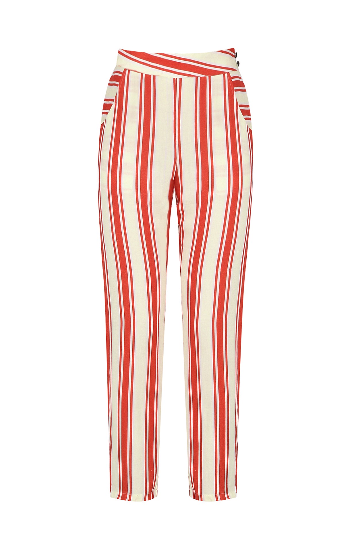 red and white striped trousers