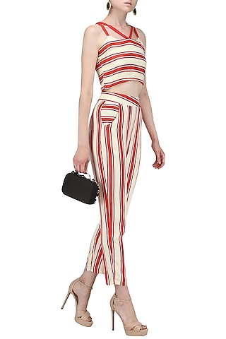 Red and White Striped Trouser by Ash Haute Couture