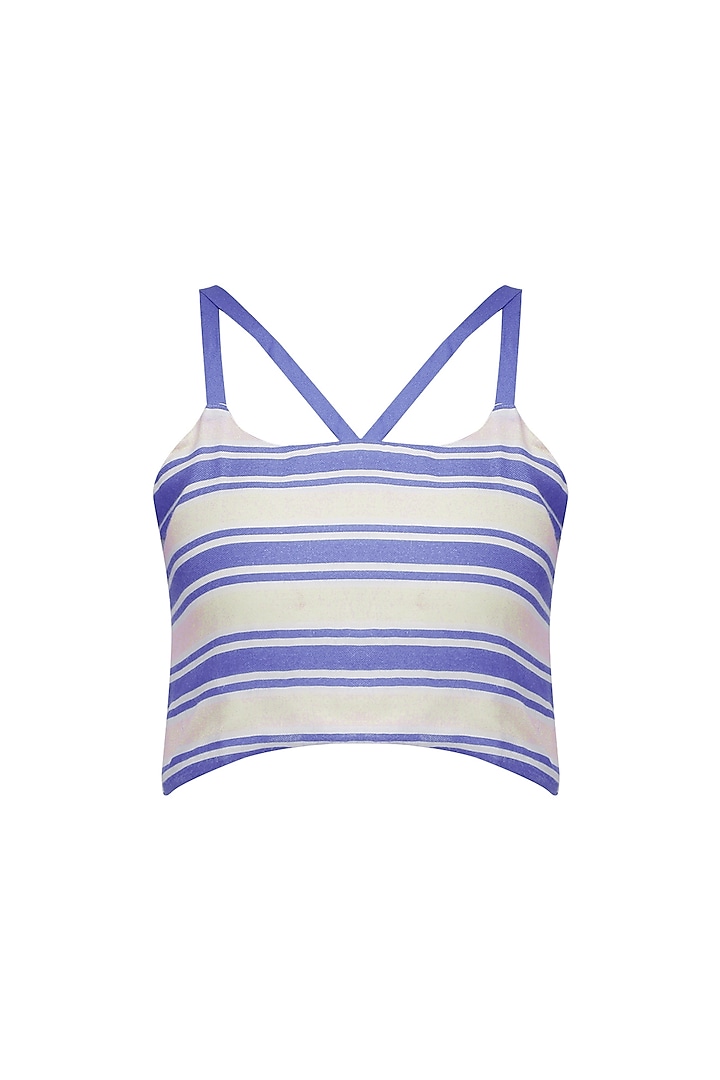 Blue and White Striped Crop Top by Ash Haute Couture