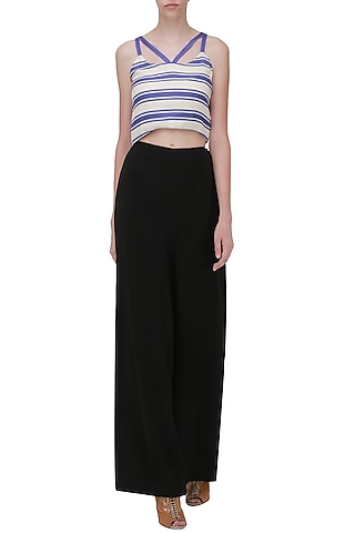 Blue and White Striped Crop Top by Ash Haute Couture