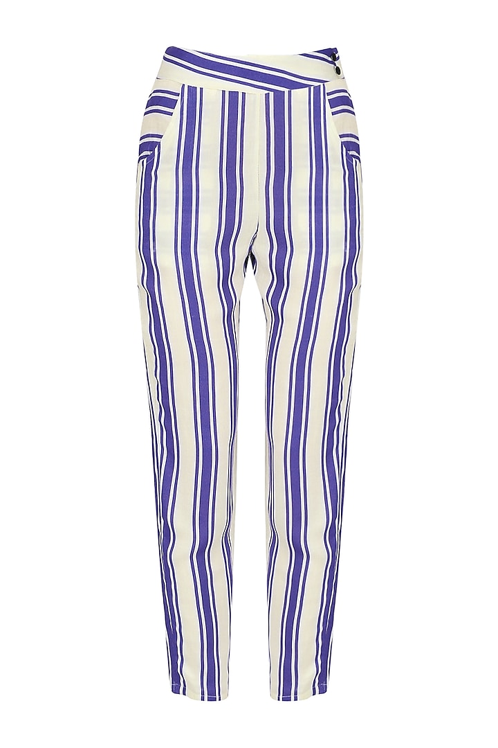 Blue and White Striped Trouser by Ash Haute Couture