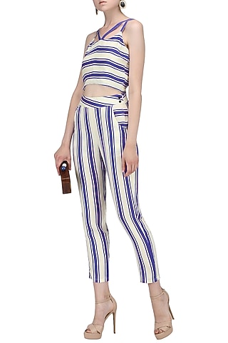 Blue and White Striped Trouser by Ash Haute Couture