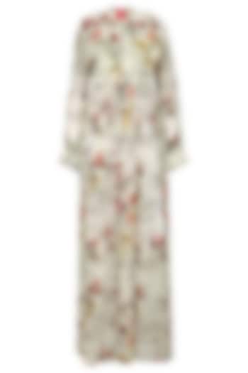 Offwhite and Multi-Coloured Floral Front Open Tunic by Ash Haute Couture