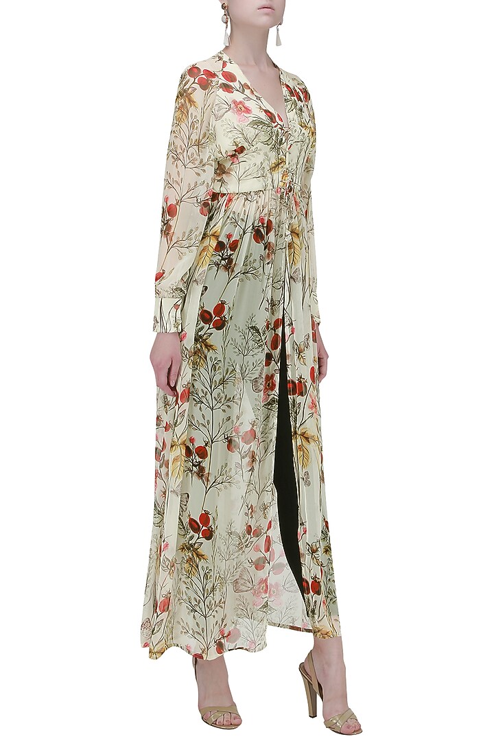 Offwhite and mulit-coloured floral front open tunic available only at Pernia's Pop Up Shop.