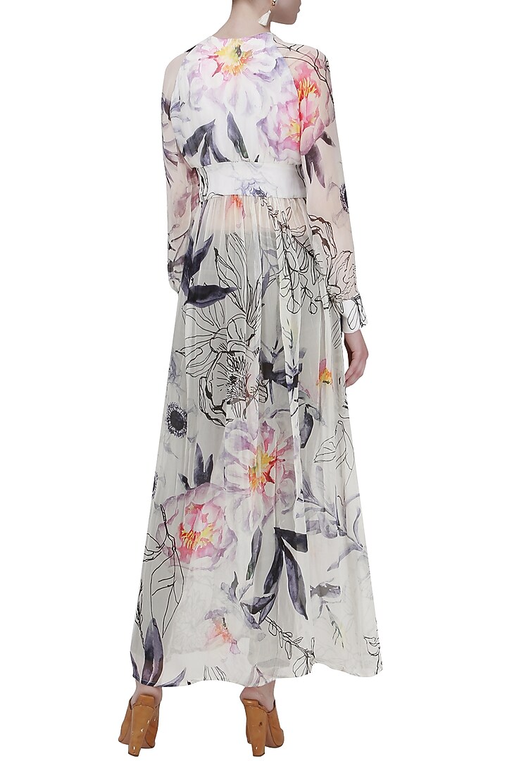White floral front open tunic available only at Pernia's Pop Up Shop.