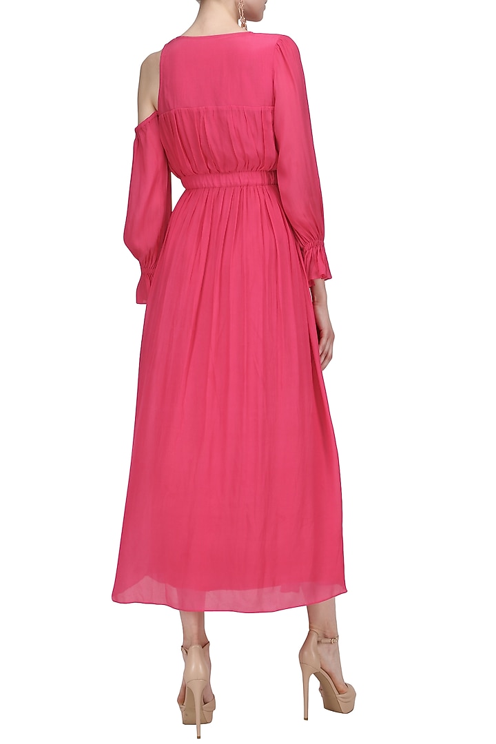 Pink one side cold shoulder sleeve maxi dress available only at Pernia's Pop Up Shop.
