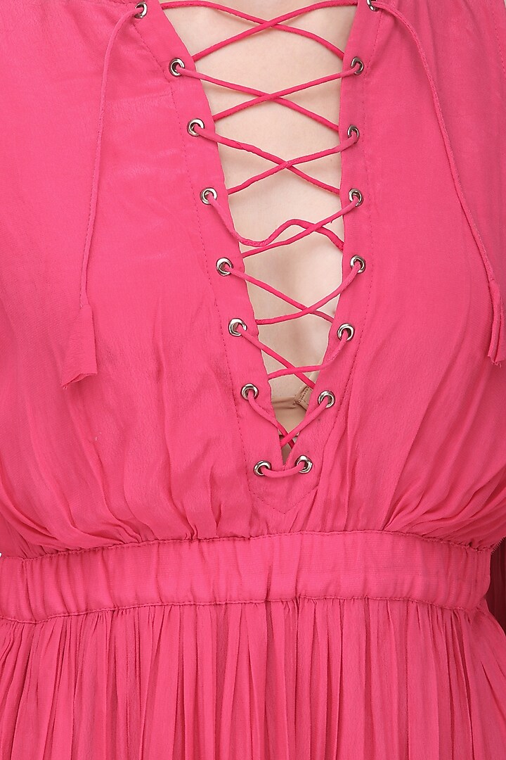 Pink one side cold shoulder sleeve maxi dress available only at Pernia's Pop Up Shop.