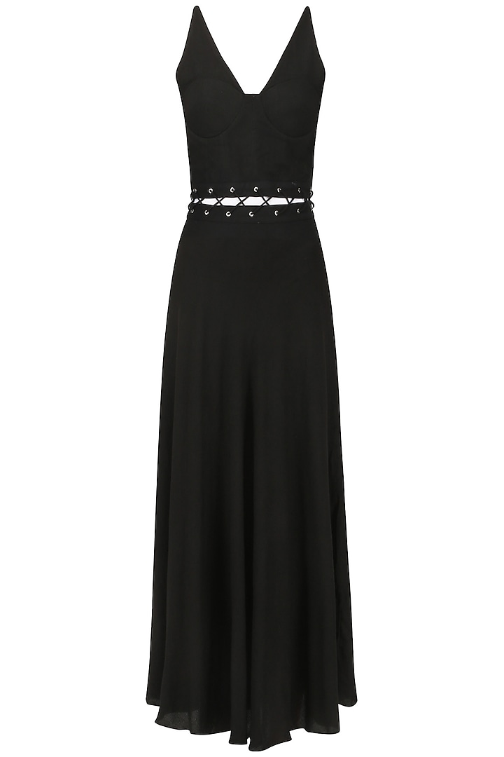 Black cut-out waist maxi dress available only at Pernia's Pop Up Shop.