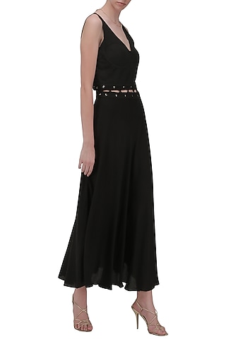 Black Cut-Out Waist Maxi Dress by Ash Haute Couture