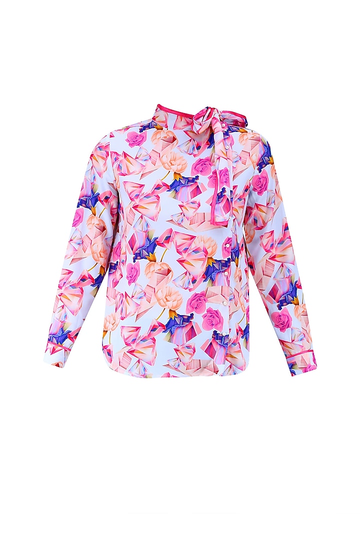 Blue floral printed button down shirt available only at Pernia's Pop Up Shop.