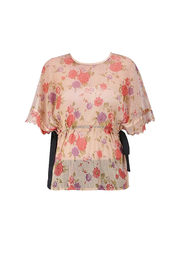 Nude Floral Printed Kimono Sleeves Top by Ash Haute Couture