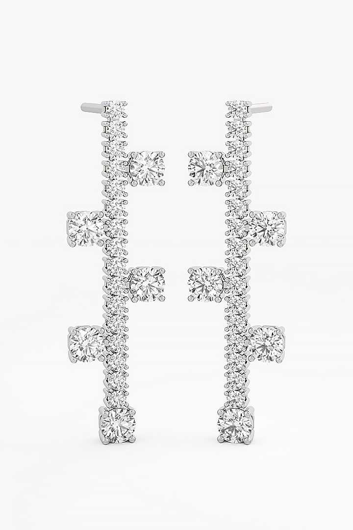 14kt White Gold Finish Lab Grown Round-Cut Diamond Long Earrings by ASHTH at Pernia's Pop Up Shop