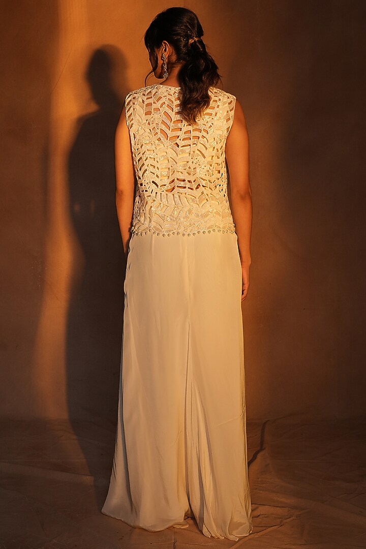 Ivory Crepe Draped Skirt Set by ASHUTOSH JOSHI at Pernia's Pop Up Shop