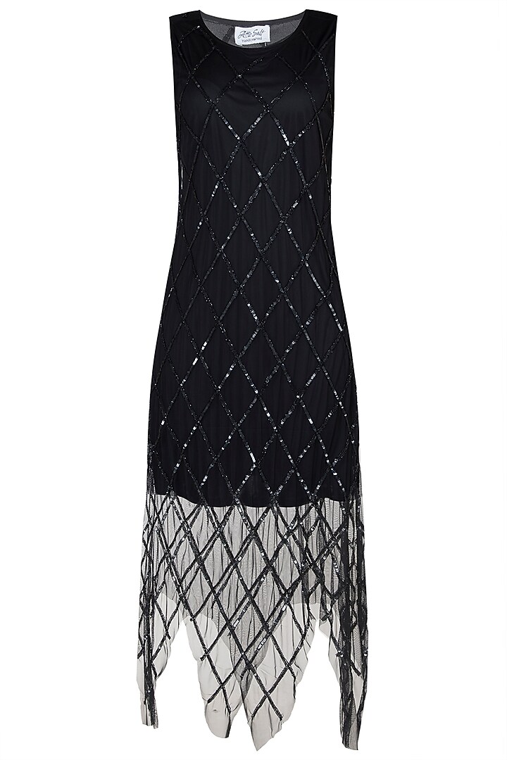 Black embellished handkerchief dress by Attic Salt