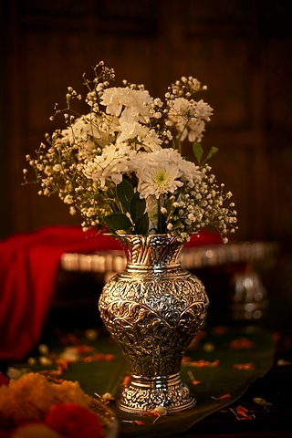 Antique Silver Plated Hand Carved Floral Vase by Assemblage