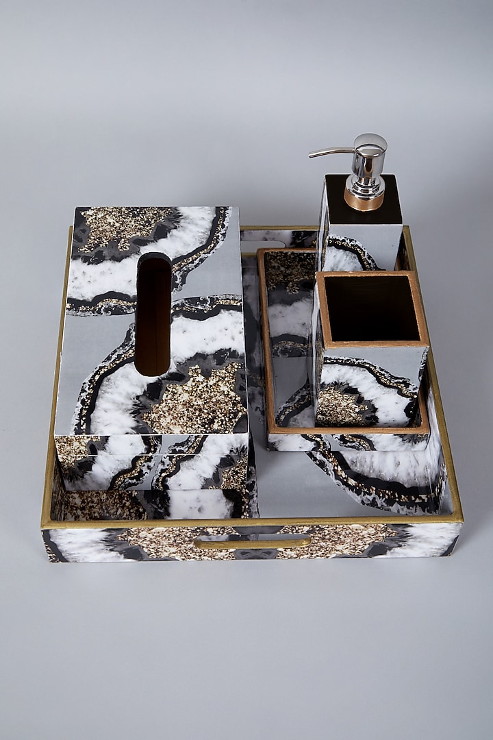 Grey & Black Bathroom Organiser Set (Set of 5) by Assemblage at Pernia ...