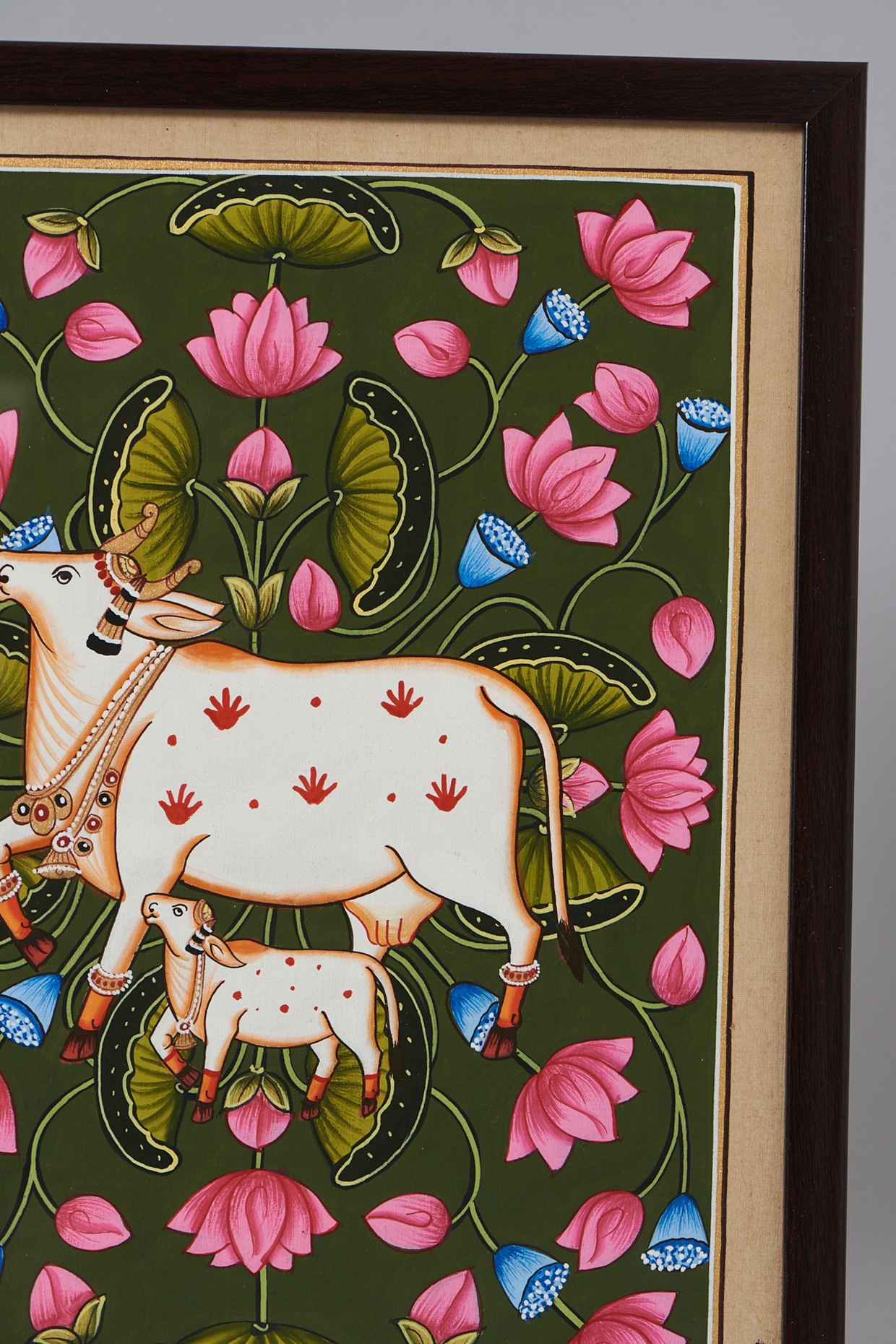 Lotus Forest Cow Pichwai Painting Design by Assemblage at Pernia s