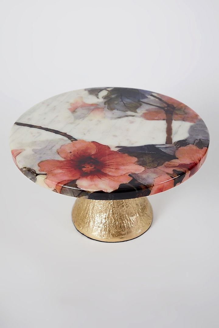 Antique Gold Marble Floral Cake Stand by Assemblage at Pernia's Pop Up Shop