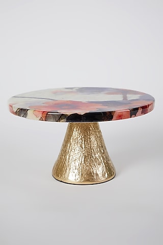 Antique Gold Marble Floral Cake Stand by Assemblage